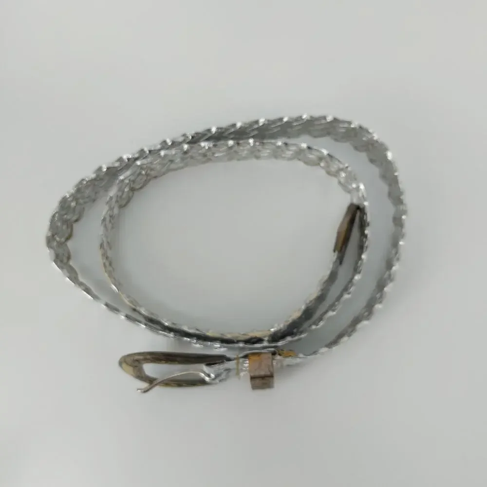 Vintage Womens Small Medium Silver Metallic Braided Belt Disco Festival